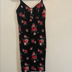 Forever 21 Black Midi Dress with Red Floral Print